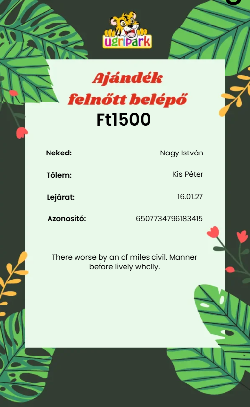 Felnőtt ajándékjegy – álló